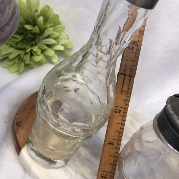 Vintage vase curettes carousel silver plated etch crystal glass oil vinegar 6 pc - Picture 15 of 16